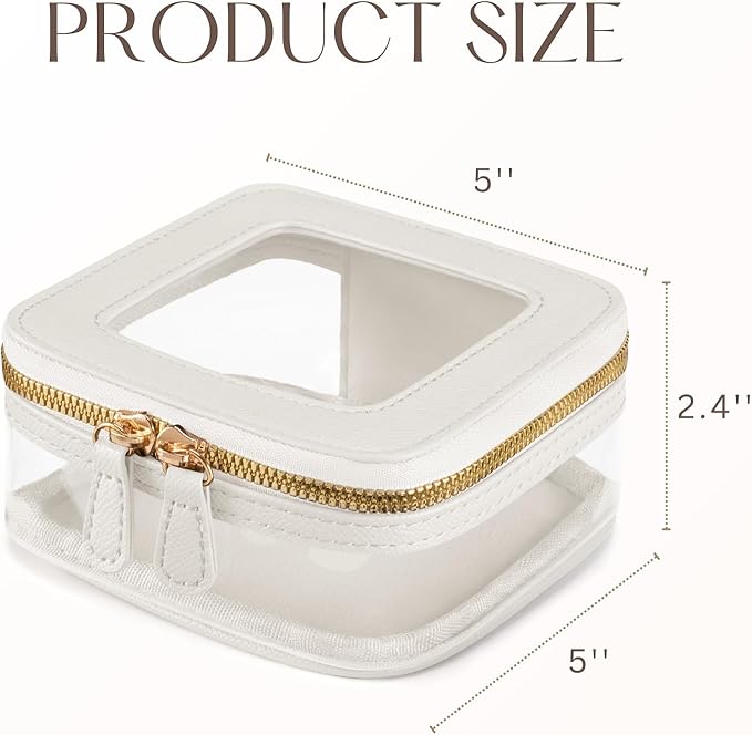 Mini Cosmetic Bag Clear Makeup Bag Small Travel Toiletry Bag with Zipper, Cute Car Cosmetic Case Transparent Makeup Pouch for Purse (White)