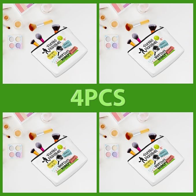 4pcs Pickleball Gifts Makeup Bag, Ball Player Cosmetic Bag Ball Lover with Zipper Pouch Accessories Pickleball Lover Gifts for Women Girls Mom Fans Player Friendship Travel Cosmetic Pouch