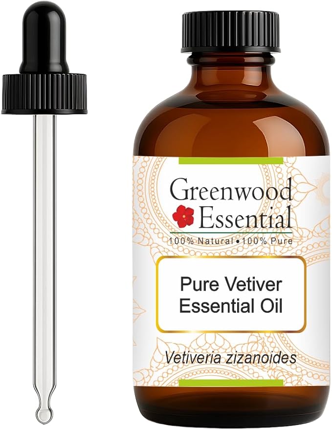 Greenwood Essential Pure Vetiver Essential Oil (Vetiveria zizanoides) with Glass Dropper Steam Distilled 120ml (4 oz)