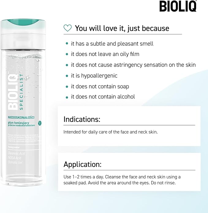 Bioliq - Specialist Toning Water - Restores Skin Balance, Mattifies All Day with Oleanolic Acid, NDGA, & Aloe Vera Leaf Extract for Skin Care - 200 ml