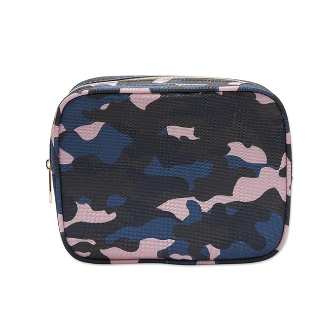 Conair Makeup Bag, Large Double Zip Toiletry and Cosmetic Bag, Perfect Size for Use At Home or Travel, Double Zip Organizer Shape in Blue, Pink and Black Camouflage