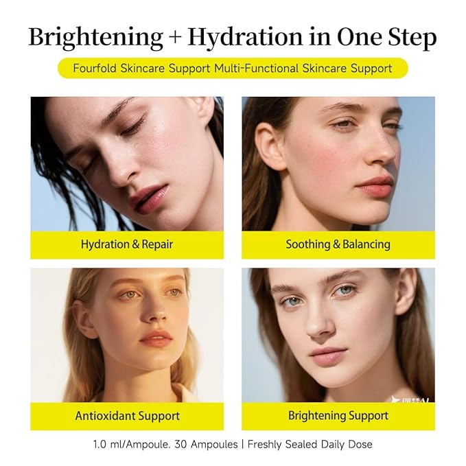 Vitamin C Face Serum with Glutathione, 4D Hyaluronic Acid & Aloe Vera – Lightweight Brightening & Hydrating Ampoule for Daily Skincare, Dark Spots, Sensitive Skin Friendly - (1.0 ml)*30 Vials