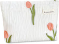 STARDW Aesthetic Floral Makeup Bag Cute Small Cosmetic Bags for Women Girls, Travel Toiletry Bag Large Capacity Zipper Makeup Pouch, Purse Organizer Pouches (Tulip White)