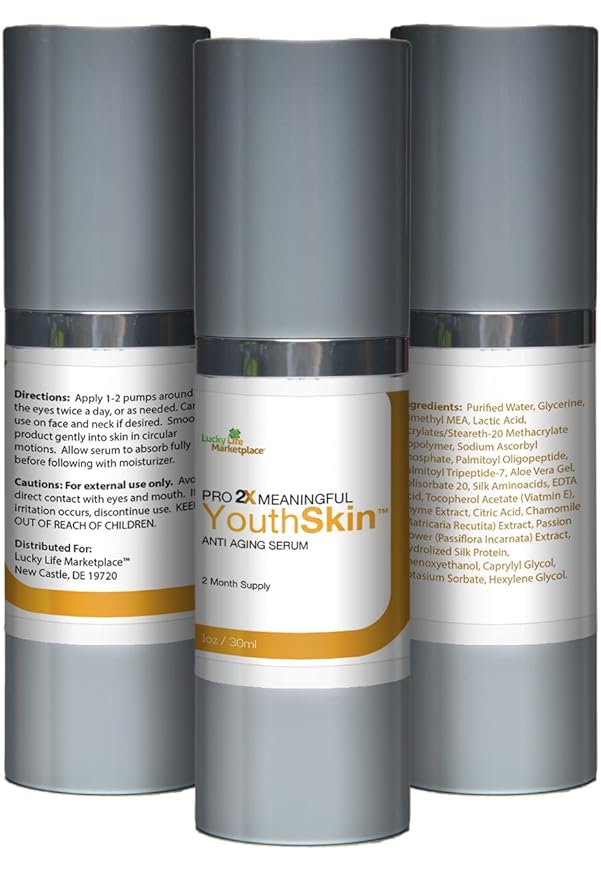 Pro 2x Meaningful Youth Skin Serum - Anti Aging Serum - 2 Month Supply - Gentle Exfoliating Lactic Acid Serum with Chamomile - Improve Skin Tone, Wrinkles, Pigmentation, Dark Spots - Help Soften Skin