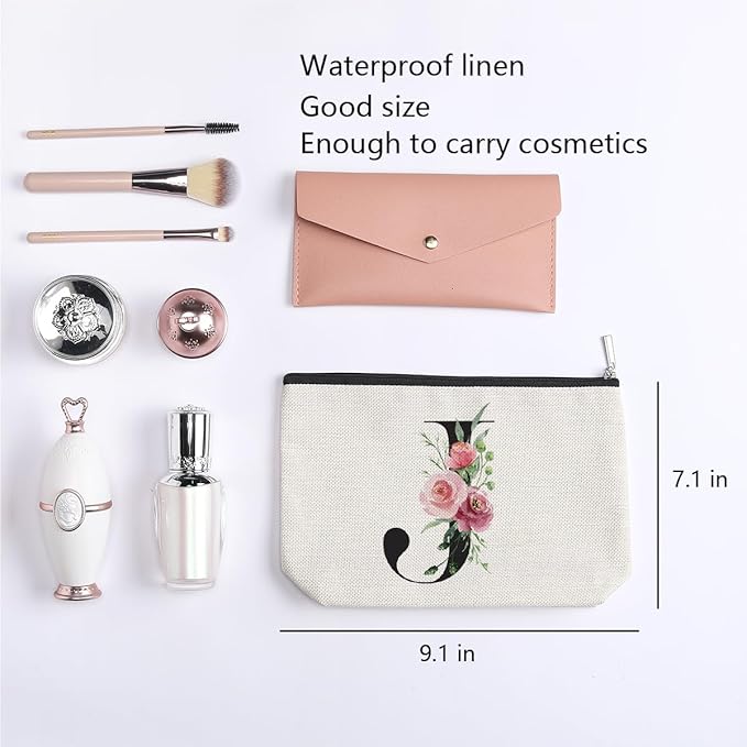 Initial Makeup Bag, Personalized Gifts for Women, Bridesmaid Gifts, Birthday Gifts for Women Mom, Gifts for Best Friend, Bride Bridesmaid Cosmetic bag (Letter J)