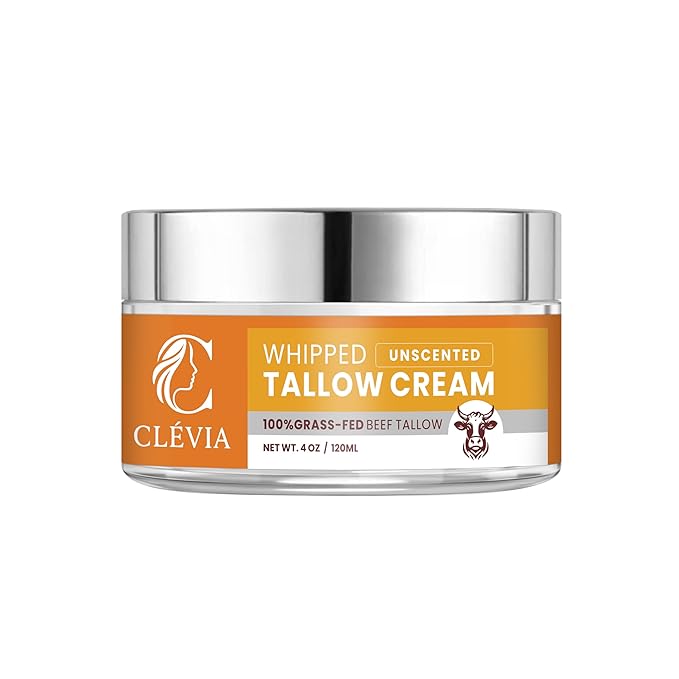 Beef Tallow Moisturizer with Organic Jojoba Oil 4 oz - Ancestral Anti-Wrinkle Skincare - Grass Fed Tallow Cream for Face & Body - Whipped Tallow Balm for Dry & Sensitive Skin Repair | Unscented