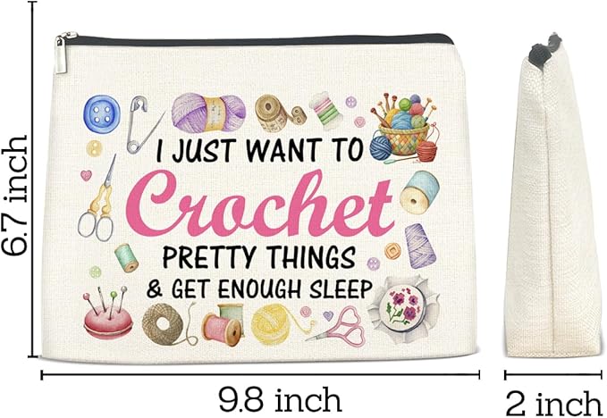 Crochet Gifts Makeup Bag for Crocheters Knitters, Crochet Lovers Knitting Gifts for Women Mom Grandma Cosmetic Bag with Zipper Travel Toiletry Pouch for Purse