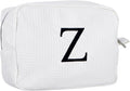 Personalized White Waffle Makeup Bag,Custom Embroidered Initial Cosmetic Pouch for Women,Monogrammed Cosmetic Case,Bridesmaid Gifts (Z)