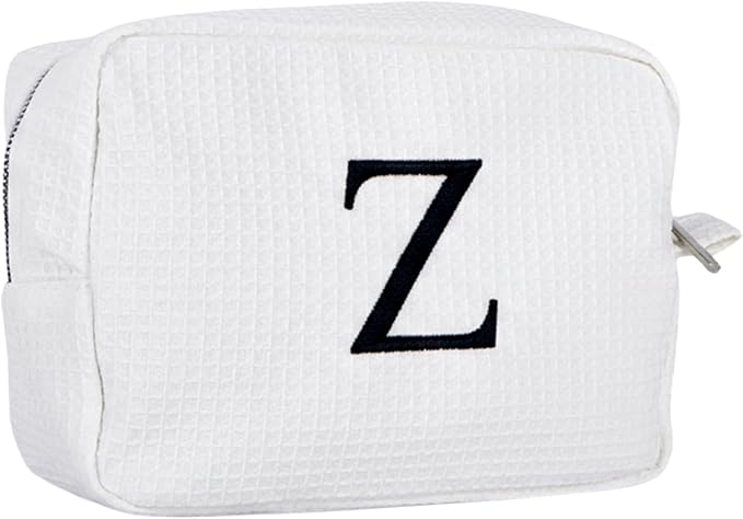 Personalized White Waffle Makeup Bag,Custom Embroidered Initial Cosmetic Pouch for Women,Monogrammed Cosmetic Case,Bridesmaid Gifts (Z)
