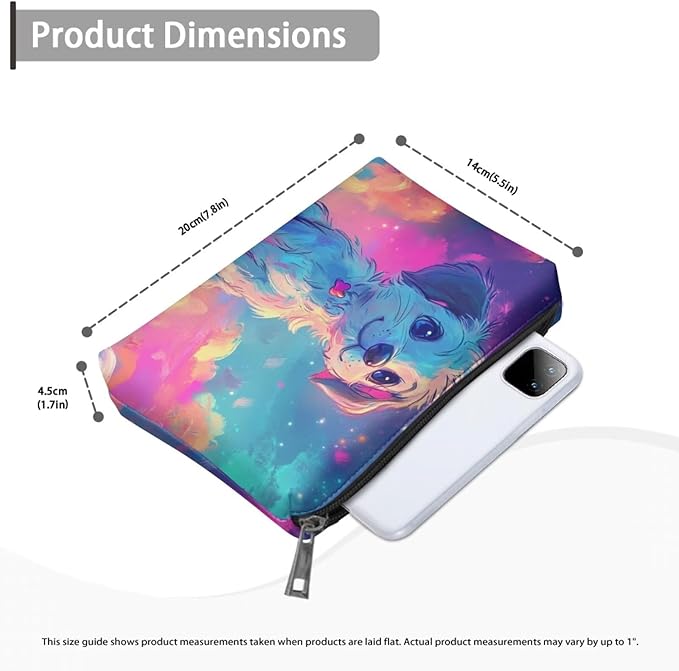 COEQINE Leather Cosmetic Bag for Women Travel Makeup Bag Waterproof Cosmetic Purses for Women Wedding Party Purse With Zipper Portable,Cute Dog Starry Sky Neon Pattern