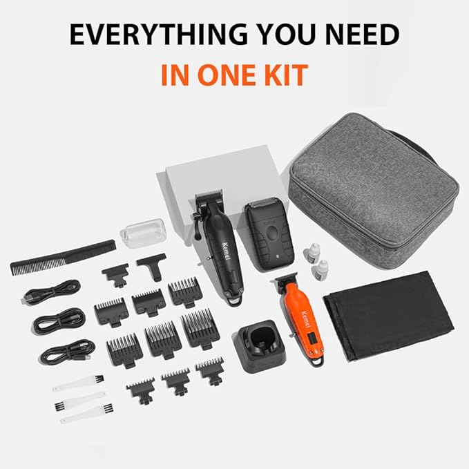 KEMEI Hair Clippers for Men Professional, Barber Clippers and Trimmers Set, Foil Shaver for Men,Cordless Hair Clippers and Barber Kit, Hair Cutting Kit, KM-2293Orange, KM-PG2290D, KM-T95