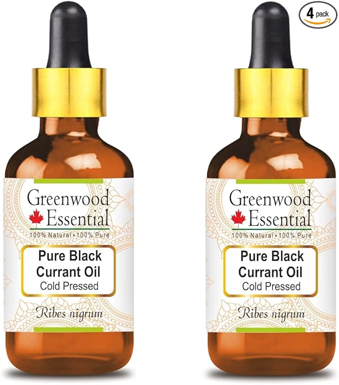 Greenwood Essential Pure Black Currant Oil (Ribes nigrum) with Glass Dropper Cold Pressed (Pack of Two) 100ml X 2 (6.76 oz)