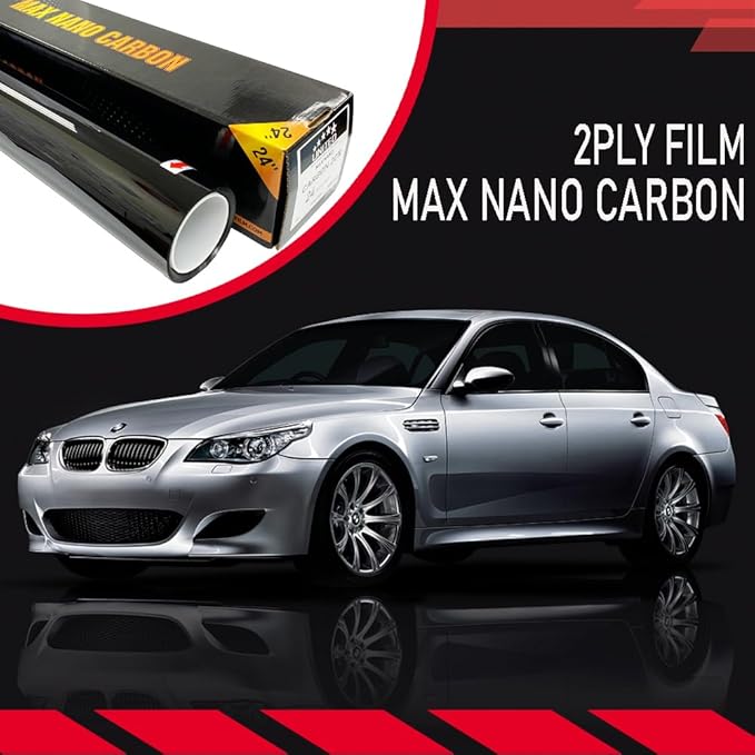 United Window Tint Car Film 24" in x 100'Ft MAX Nano Carbon Film 2Ply 15% VLT - Clear Polyester Privacy Window Tint Blocks UV/IR Rays, Heat & Glare- Laminate Adhesive with Lifetime Color Stability…
