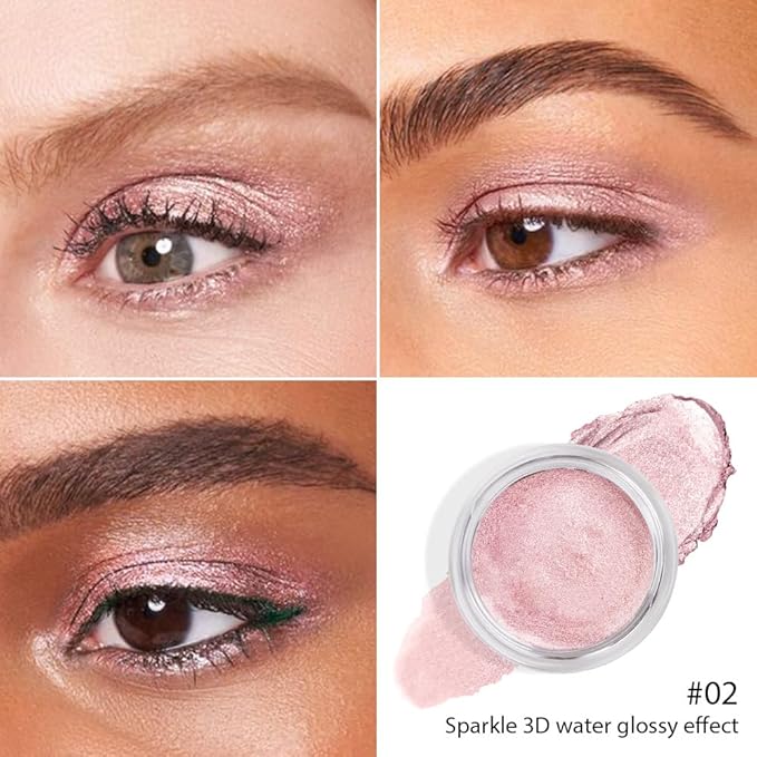 Cream Glitter Pale Pink Shimmer Metallic Eyeshadow Palette Makeup For Mature Women, Natural Single Mini Instant Holographic Eyeshadow, Sombras Crema Para Ojos, Talc, Paraben & Cruelty Free
