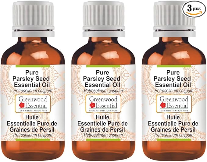 Greenwood Essential Pure Parsley Seed Essential Oil (Petroselinum crispum) Steam Distilled (Pack of Three) 100ml X 3 (10.1oz)