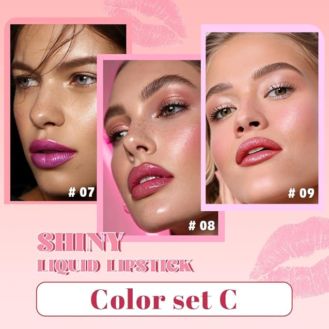 AMY'S DIARY 3Pcs Glitter Liquid Lipstick Set – Violet Purple, Ruby Wine, Cherry Red – Shimmer Metallic Lip Gloss, Long-Lasting Waterproof Lip Color, High Shine Sparkle Makeup for Women (Set c)