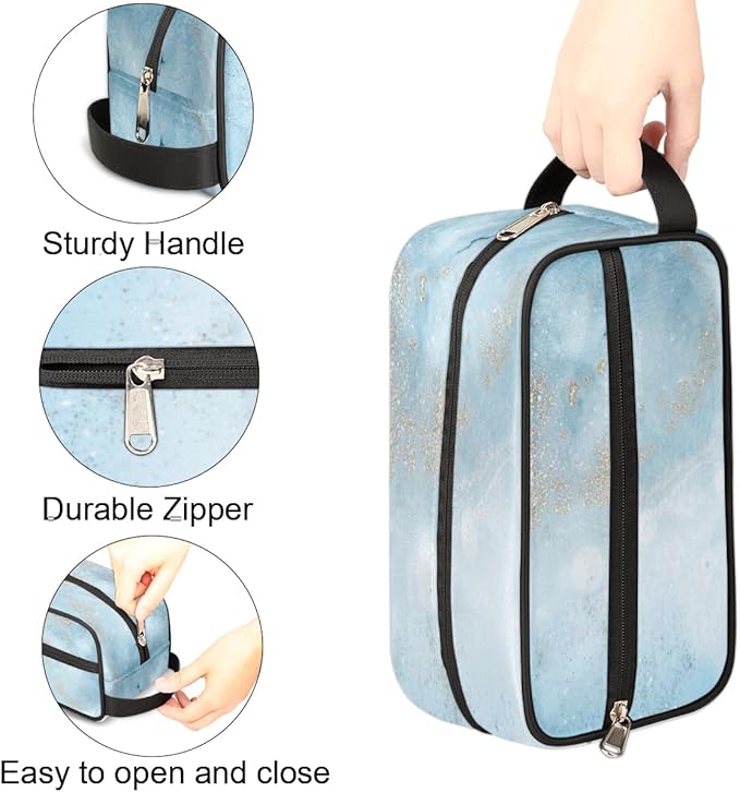 Cute Blue Marble Texture Travel Toiletry Bag for Women Men Lightweight Cosmetic Makeup Bag Organizer Waterproof Shaving Bag Dopp Kit with Large Capacity for Toiletries and Shaving Accessories