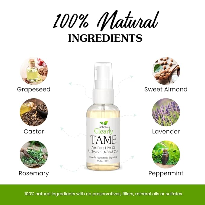 TAME Anti Frizz Smoothing Hair Styling Oil | Sulfate Free Leave In Hair Serum to Control Frizz, Add Shine for Curly, Frizzy, Dry Hair for Adults + Kids | Natural Hair Product Made in USA (4 Fl Oz)