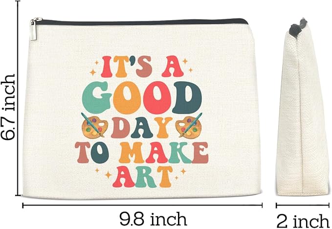 Makeup Bag Gifts for Artists Women, Art Lover Gift Thank You Gifts for Painter Teacher Girls Sister Friends It's A Good Day To Make Art Zipper Cosmetic Bag Travel Toiletry Pouch for Purse