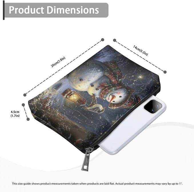COEQINE Merry Christmas Cosmetic Bag for Women Leather Snowman Birds Travel Makeup Bag For Women,Waterproof Portable Pouch Large Capacity Toiletry Bag Wallet Cell Phone Case for Travel