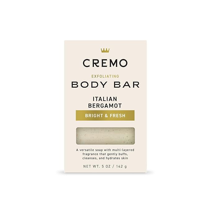 Cremo Exfoliating Body Bar for Men, Italian Bergamot Scent, Multi-Layered Fragrance That Buffs, Cleanses and Hydrates Skin, 5oz