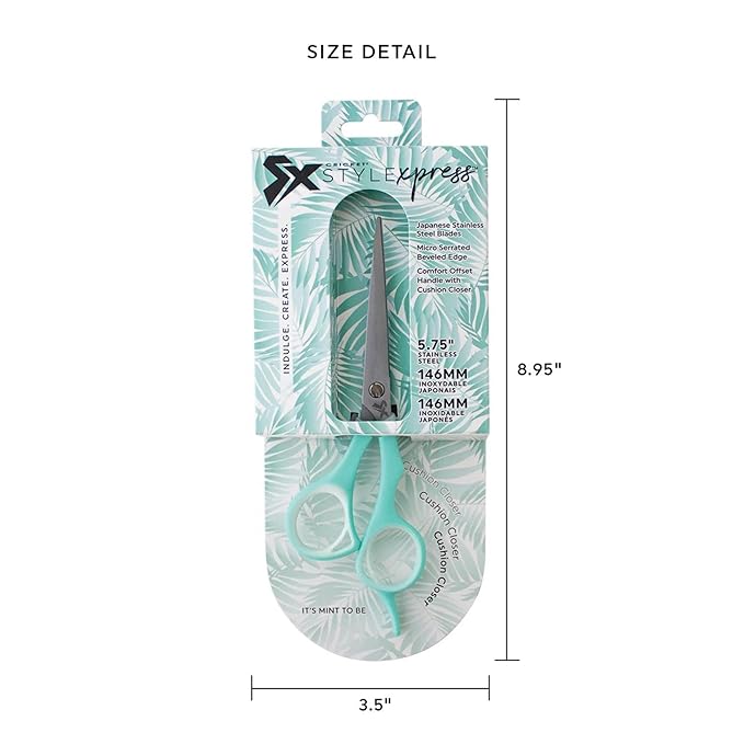 Cricket Style Xpress It's Mint To Be Hair Cutting Scissors - Sharp Micro-Serrated Beveled Blades, Stainless Steel Shears Hair Scissors - Wet & Dry Use, Barber Accessories - 5.75", Mint Green