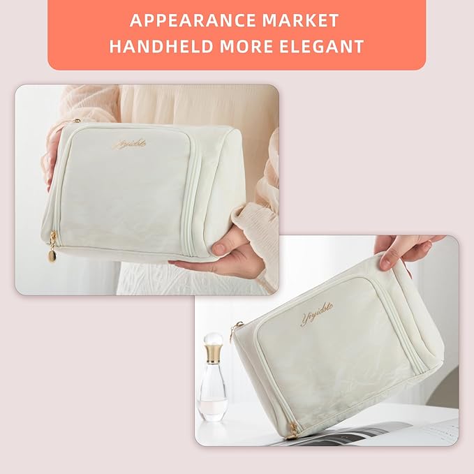 Cosmetic Bag Travel Makeup Bag Large Capacity Small Travel Zipper Pouch Makeup Organizer Bag for Women (White-2 Pack)