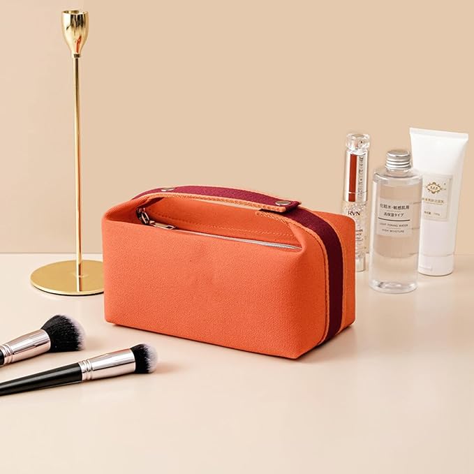 Travel Makeup Bag, Waterproof Canvas Cosmetic Bag Make Up Organizer Case for Women, Large Toiletry Bag Skincare Pouch for Toiletries Accessories Brushes