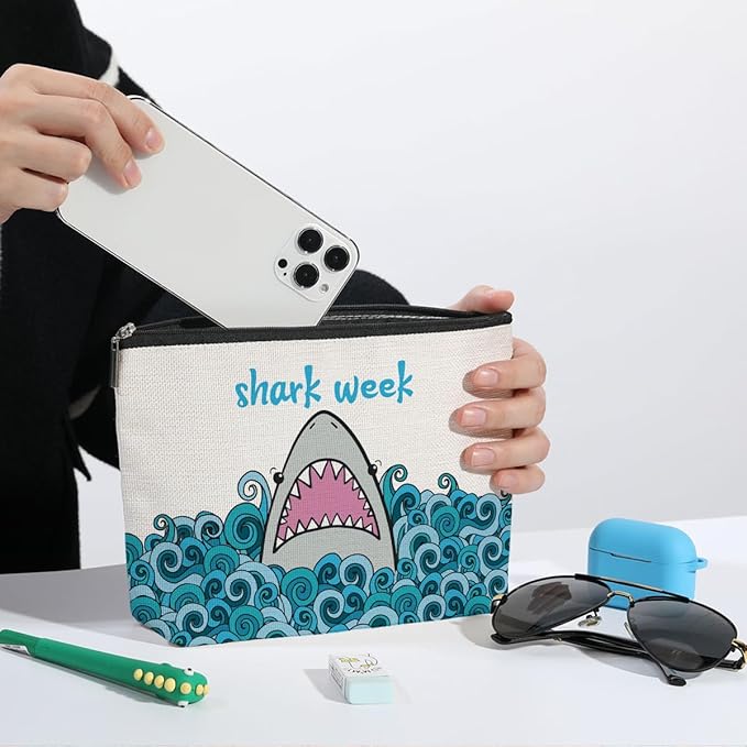 ZHAMEN Makeup Bag, Funny Shark Design, Large Capacity, Waterproof, Multipurpose for Women, Girls, Animal Lovers, Graduation, Friendship, Birthday, Christmas