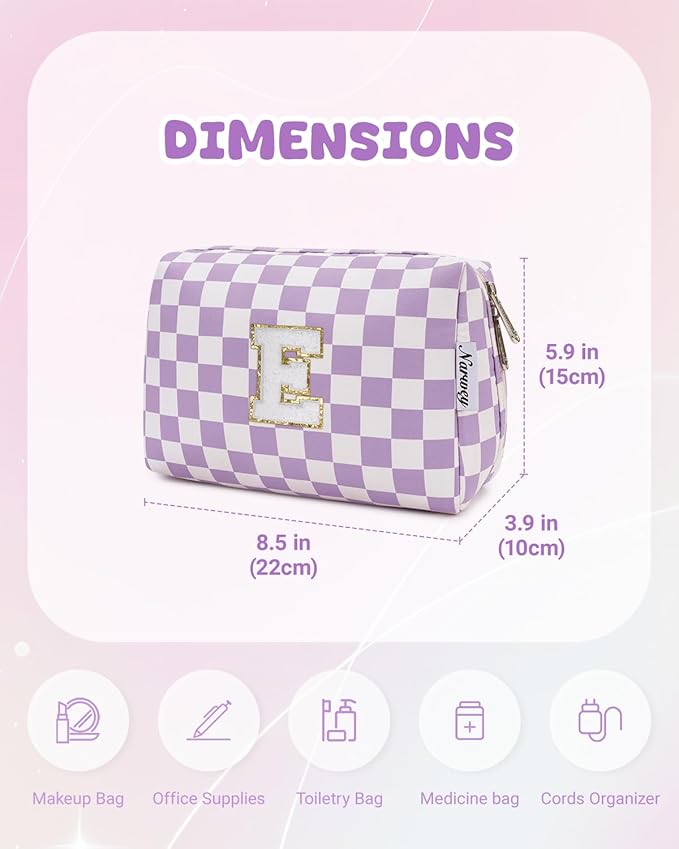 Narwey Birthday Gifts for Women Teen Girls Kids Personalized Initial Makeup Bag Monogram Preppy Cosmetic Bag Trendy Stuff 6 8 10 11 12 13 14 16 18 Years Old Travel Toiletry Bag (Purple E)