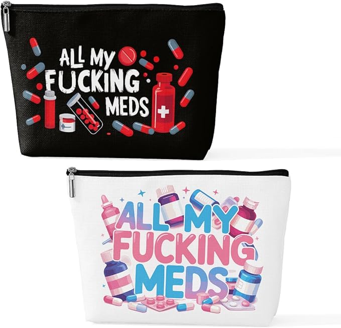2 Pcs Medicine Makeup Bag, Large Capacity Travel Makeup Case Cosmetic Bags for Women, Portable Pouch Purse Travel Essentials Toiletries Accessories, Christmas Birthday Gifts for Women-1