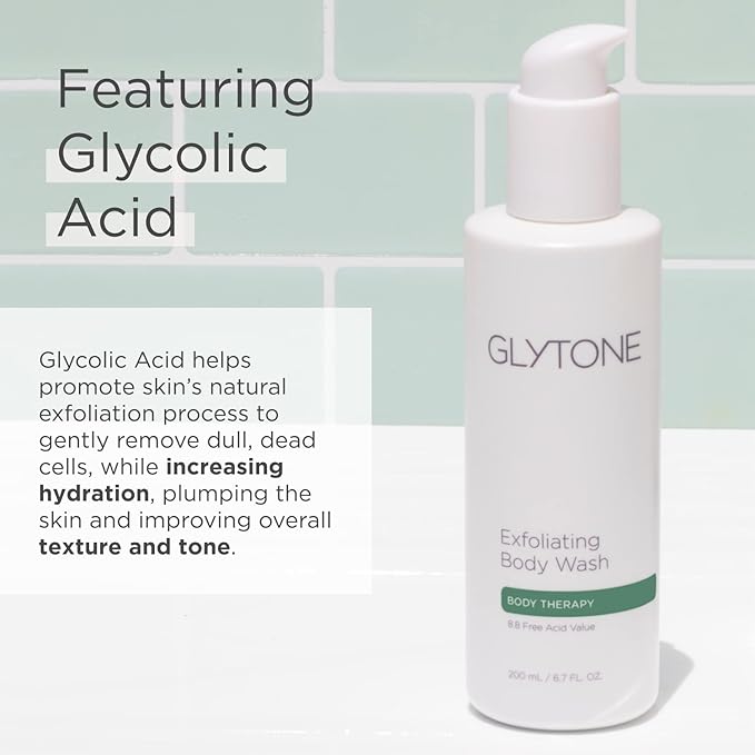 Glycolic Acid Body Wash – Exfoliating & Moisturizing Body Wash for Dry Skin, Reduce Keratosis Pilaris – Fragrance-Free Exfoliator with Glycolic Acid for Rough & Bumpy Skin, 6.7 Fl Oz