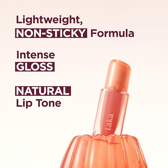 Laka Jelling Nude Gloss, 4.5g/0.15oz, Sheer Hydrating Lip Oil with No Stain, Non-Sticky, Nourishing Gloss for a Fresh, Glowy Look, Vegan, Clean Beauty Makeup, K-Beauty (#309 Heart Ring)