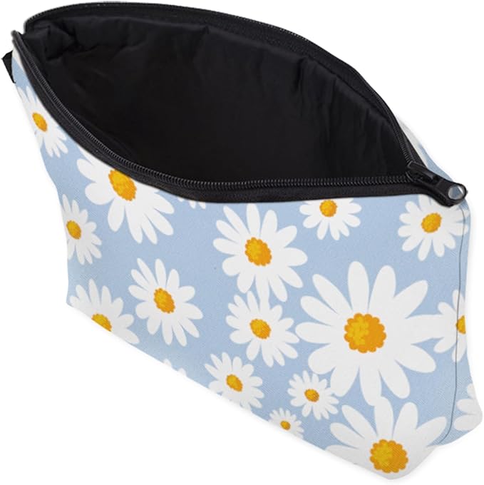 Cute Travel Makeup Bag Cosmetic Bag Small Pouch Gift for Women (Daisy Pale Blue)