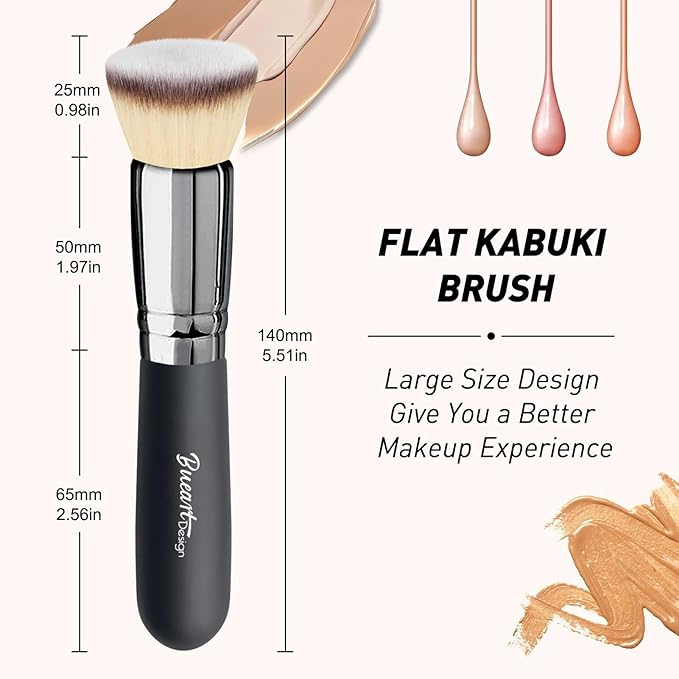 Bueart Design Flat Top Buffing Foundation makeup Brush ULTRA SOFT DENSE Kabuki Make up Brush for Liquid, Cream, Mineral Powder Blending, Flawless Face Brush makeup Brushes