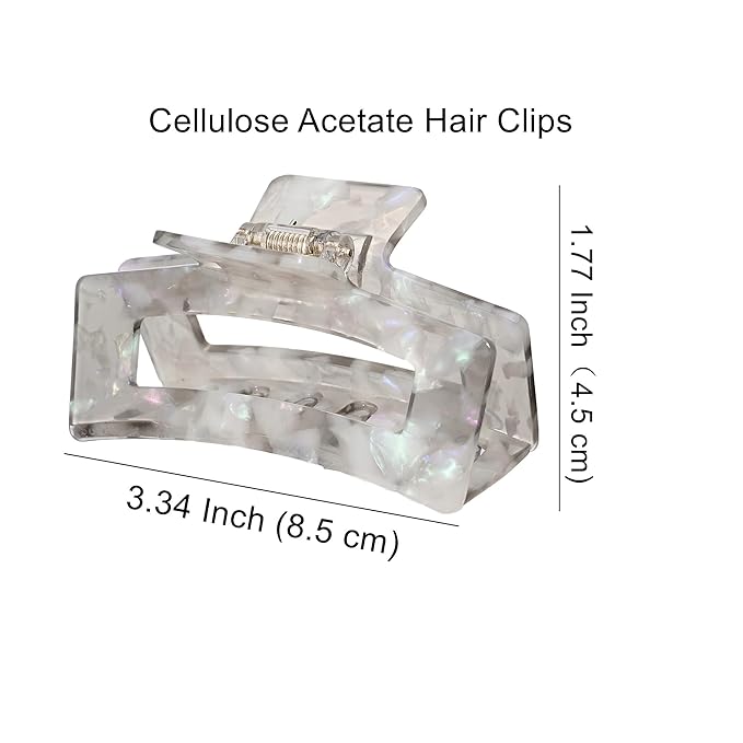 Cellulose Acetate Hair Clips for Women, Rectangle Tortoise Shell Celluloid Strong Hold Claw Clips for Thin Thick Hair, Barrette Jaw Clamp Styling Accessories for Ladies Mother (2 Pack)
