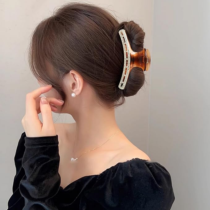 SINIDE Rhinestone Hair Clips, Crystal Plastic Claw Clips Nonslip Acrylic Metal Jaw Clip for Thin Long Hair, Fashion Elegant Clamps Accessories for Women Strong Hold Barrette for Styling (2 Pack)