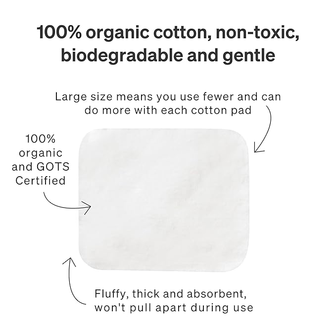 Baby Cotton Pads for Diaper Change by LoveNoobs, 60 Count, Ultra Soft 100% Organic Extra Large Cotton Pads for Baby Sensitive Skin, Lint-Free, Premium Jumbo Size, GOTS Certified
