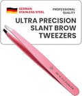 Ultra-Precision Professional Slant Tweezers for Women Facial Hair - German Stainless Steel, Lightweight Black Tweezers for Women & Men, Ideal for Eyebrow & Facial Grooming (Pink)