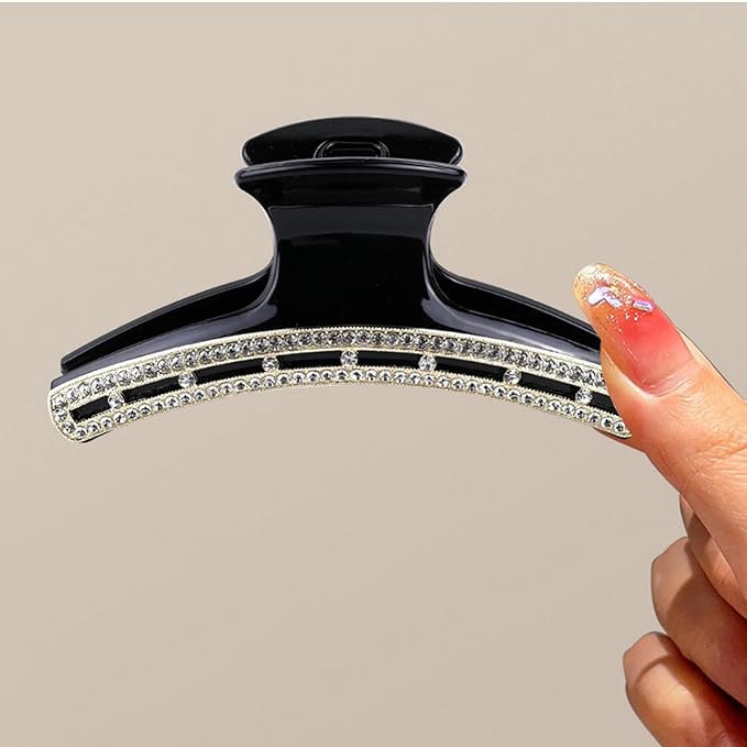 SINIDE Rhinestone Hair Clips, Crystal Plastic Claw Clips Nonslip Acrylic Metal Jaw Clip for Thin Long Hair, Fashion Elegant Clamps Accessories for Women Strong Hold Barrette for Styling (2 Pack)