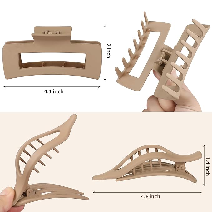 Hair Clips for Women 4.3 Inch Large Hair Claw Clips 8 pcs Square Claw Clips & Flat Hair Clips for Thick or Thin Hair French Concord Hair Barrettes Alligator Hair Accessories for Women (Basic)