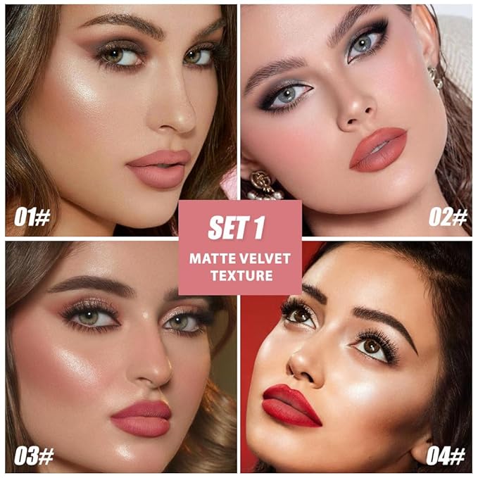 4Pcs Matte Lip Lipstick Crayon Lip Liner Thick Pencil, High-Pigment Outline lips, Non-sticky Matte Velvet Texture, Waterproof & Smudge-Proof Longwear Pigmented, Fit for all tones 01# Set