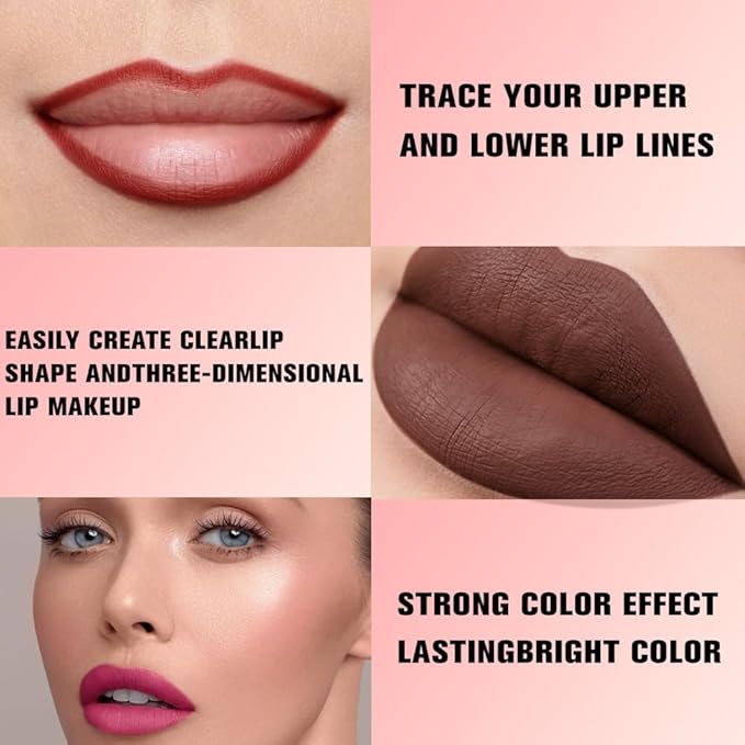6Pcs Dual-Ended Dual-Colored Matte Lipstick Crayon Lip Liner pencil Set，Creamy & Hydrating Matte Lip Pencil, Smudge-Proof, Long-Wear Waterproof Lipstick to Create Perfect Lip Makeup (6pcs) Set #01