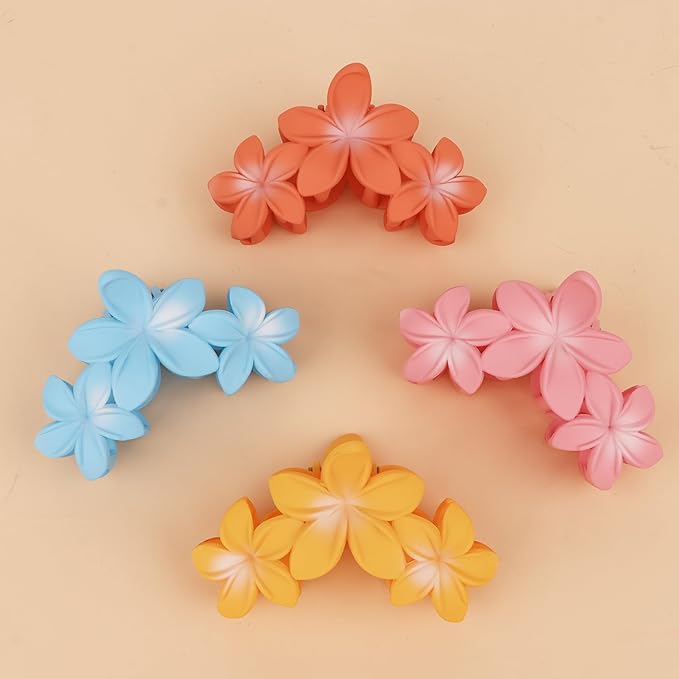 Ondder 4 Pcs Big Flower Hair Clips for Women - Large Matte Claw Clips for Thick Hair, Non-Slip Strong Hold Jaw Clips - Accessories for Women and Girls