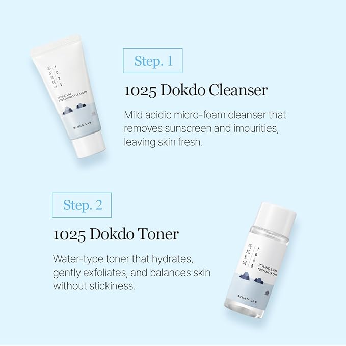 ROUND LAB 1025 Dokdo Hydrating Mini Size Kit (Cleanser, Toner, Ampule, Cream) | Deep Hydration for Dry Skin | Gentle, Lightweight Routine for Daily Moisture & Soothing Care