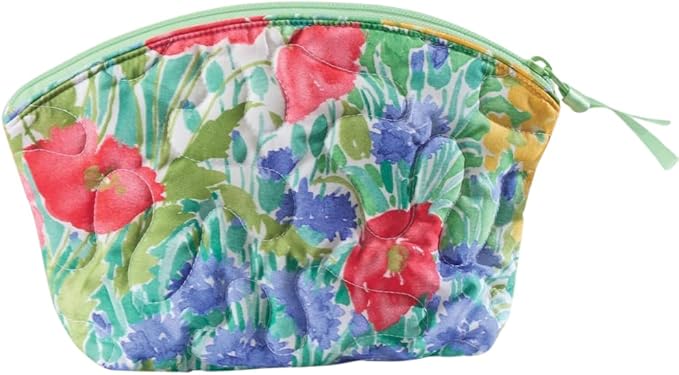 Cuddledown Quilted Cotton Cosmetic Bag | Zipper Closure | 100% Cotton Fabric | Durably Stitched | OEKO-TEX Certified | Small | 10" x 6" x 2" | Floral