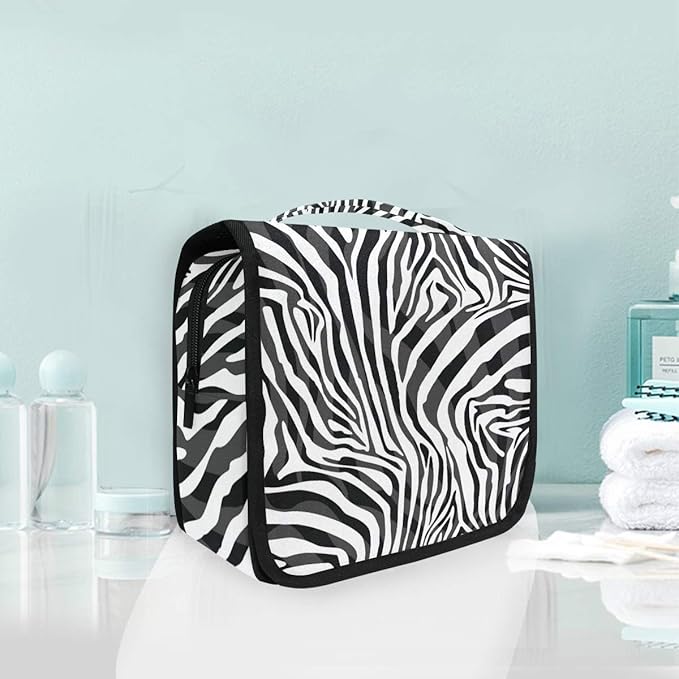 Hanging Travel Toiletry Bag Zebra Print Portable Makeup Organizer Cosmetic Bag Toiletry Kit for Women & Man