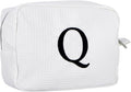 Personalized White Waffle Makeup Bag,Custom Embroidered Initial Cosmetic Pouch for Women,Monogrammed Cosmetic Case,Bridesmaid Gifts (Q)