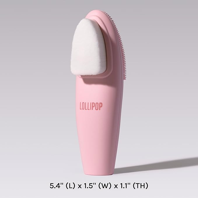 LOLLIPOP Dual-Sided Facial Cleansing Brush | Handle Size Silicone Face Exfoliator and Soft Fiber Cleanser | Manual Face Scrubber for Pores, Makeup Removal, Blackhead and Skincare Routine, Bubblegum