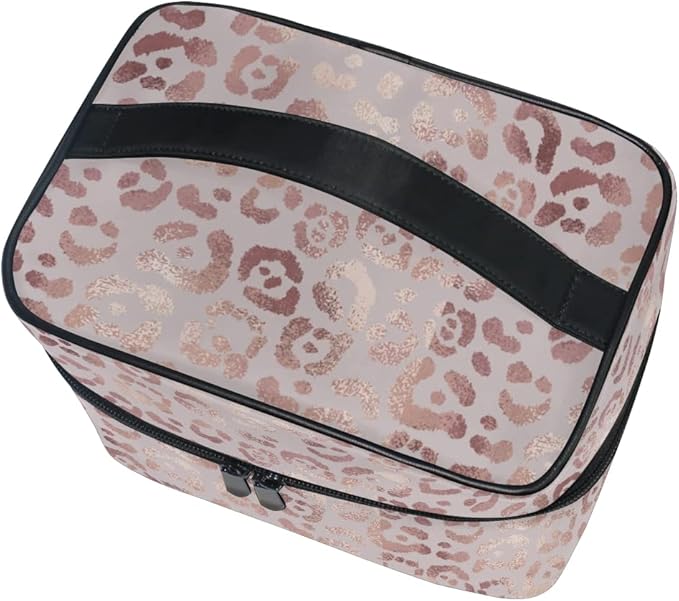 Makeup Bag, Rose Gold Leopard Travel Makeup Organizer Bag Cosmetic Cases Toiletry Bags for Girl Women Ladies